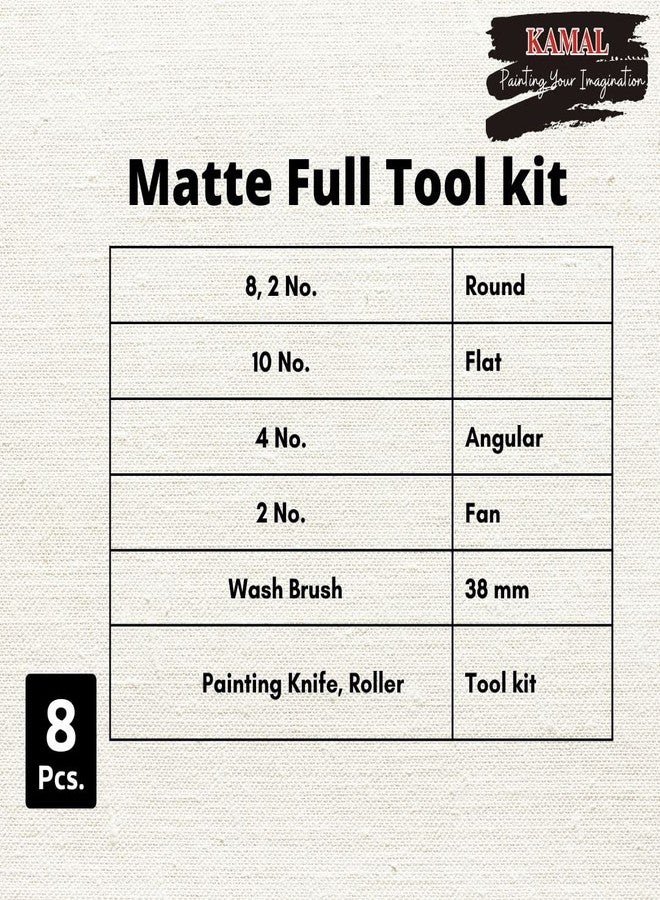 KAMAL Artist Quality Matte Handle Essential Painting Tool Kit with Synthetic bristles Brushes for Watercolor, Watercolour, Acrylic, Oil Painting (8) - Image 5